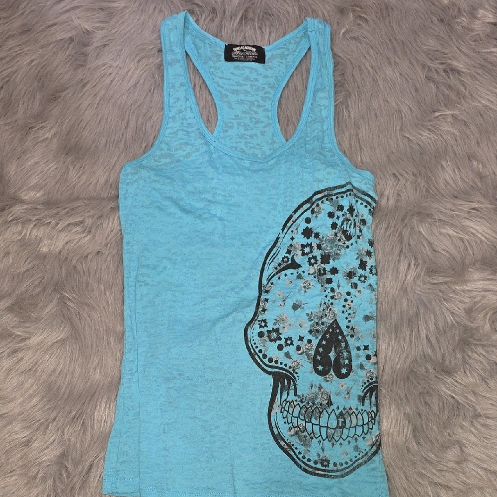 Blue Skull Graphic Tank Top